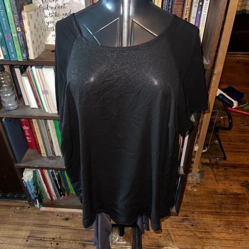 Torrid shimmery black layered festive 2x flutter sleeve blouse